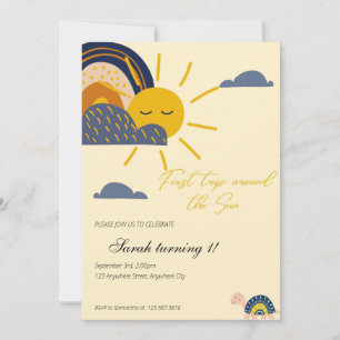 boho first trip around the sun 1st birthday invitation