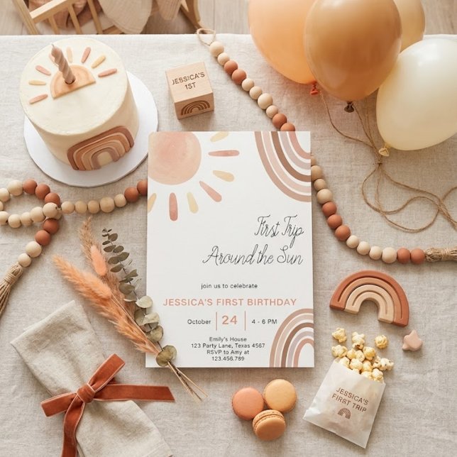 Boho First Trip Around The Sun 1st Birthday Invitation (Creator Uploaded)
