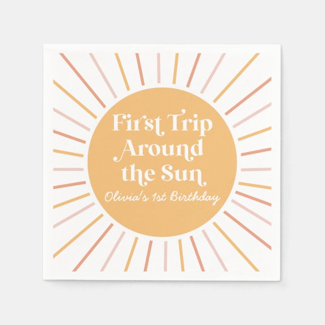 Boho First Trip Around the Sun 1st birthday Napkin (Front)