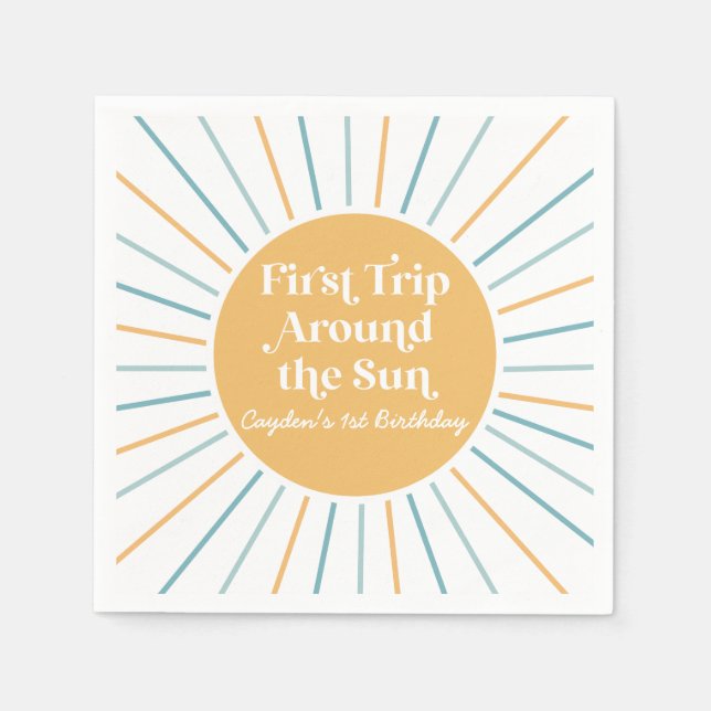 Boho First Trip Around the Sun 1st birthday Napkin (Front)