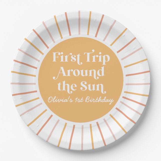 Boho First Trip Around the Sun 1st birthday Paper Plate (Front)