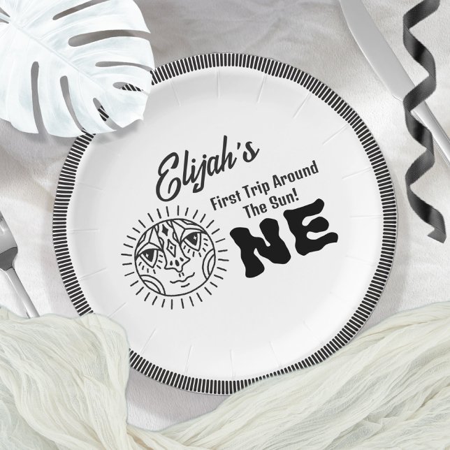 Boho First Trip Around the Sun 1st Birthday Party Paper Plate (Creator Uploaded)