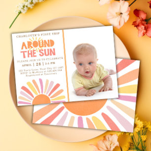 Boho First Trip Around The Sun 1st Birthday Photo Invitation