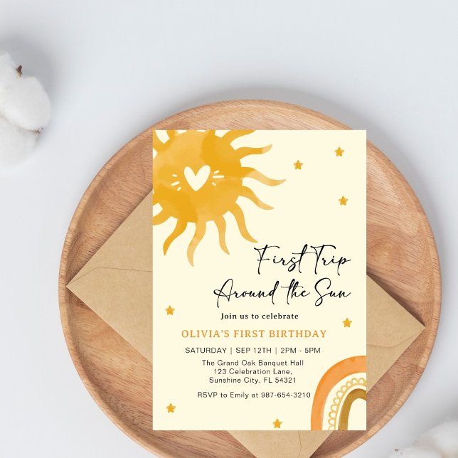 Boho First Trip Around the Sun Boho Retro 1st  Invitation (Creator Uploaded)
