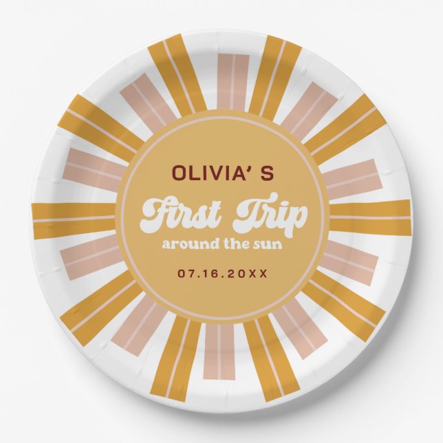 Boho First Trip Around the Sun First Birthday Paper Plate (Front)