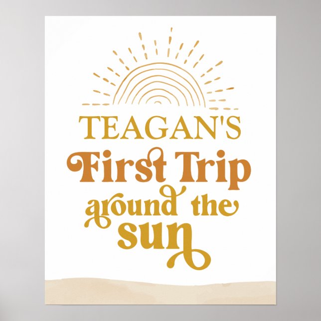 Boho First Trip Around The Sun First Birthday Sign (Front)