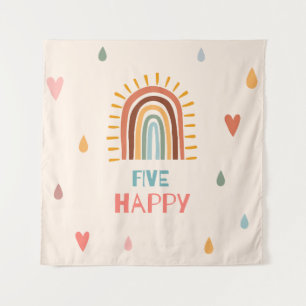 Boho Five Fifth Birthday Rainbow  Tapestry