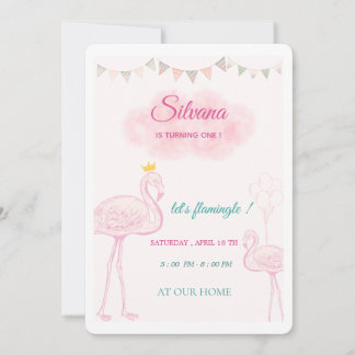 Boho Flamingo Birthday Invitation, Whimsical Princ Invitation