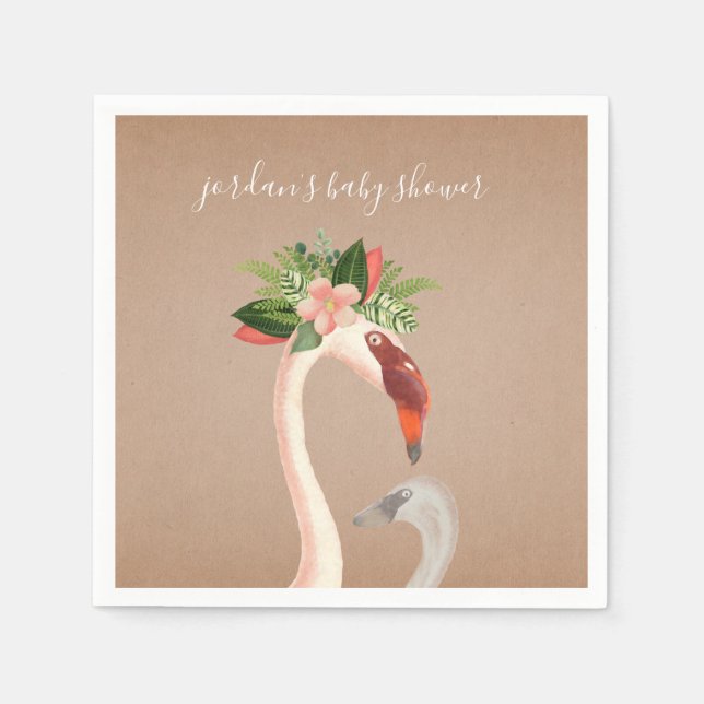 Boho Flamingo Mama + Chick Baby Shower Napkins (Front)
