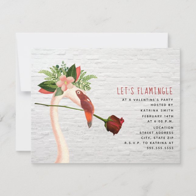 Boho Flamingo Rose Valentine's Party Invitation (Front)
