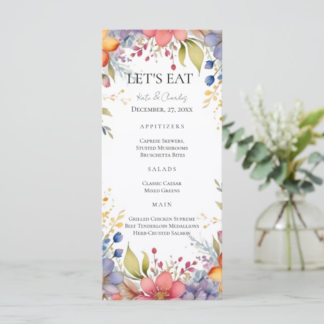 Boho fleur sauvage Chic Floral Wreath menu mariage (Debout devant)