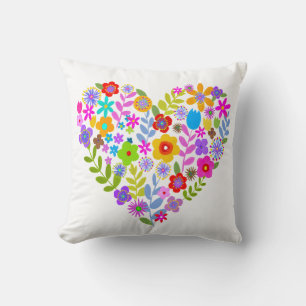 Boho Fleur sauvage Coeur Jeter Oreiller