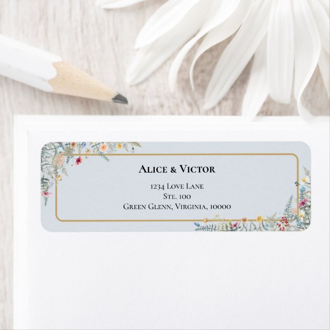 Boho Fleur sauvage Dusty Mariage bleu Adresse de r (En situation)