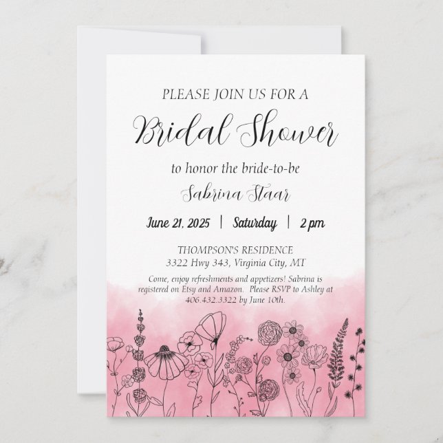 Boho Fleur sauvage Invitation Fête des mariées aqu (Devant)