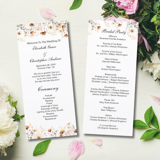 Boho Fleur sauvage Jaune Beige Programme de mariag (Boho Wildflowers in Yellow Cream Beige Neutral Colors Wedding Program)