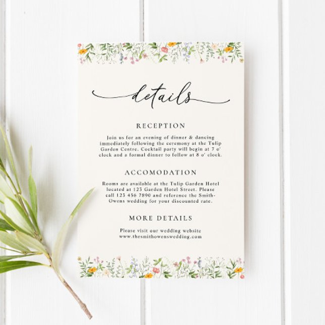 Boho Fleur sauvage Mariage Détails Carte de boîtie (Créateur téléchargé)