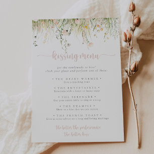 Boho Fleur sauvage Mariage Kissing Menu Carte de j