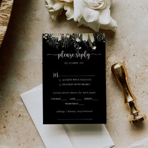 Boho Fleur sauvage Mariage noir Menu Choix RSVP