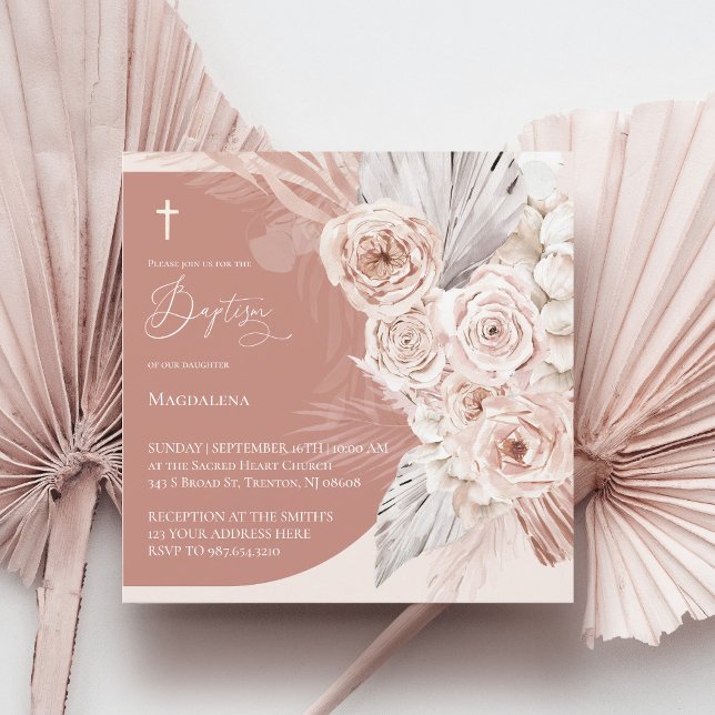 boho fleurs arch design Baptême Invitation (Créateur téléchargé)