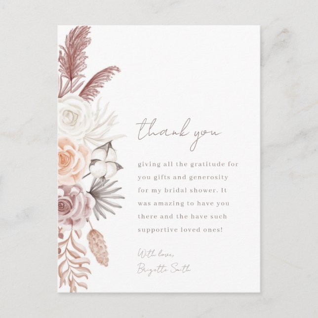 Boho fleurs carte de remerciements nuptiale (Devant)
