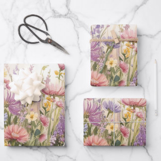 Boho Fleurs Envelopper Papier Feuille plate Ensemb