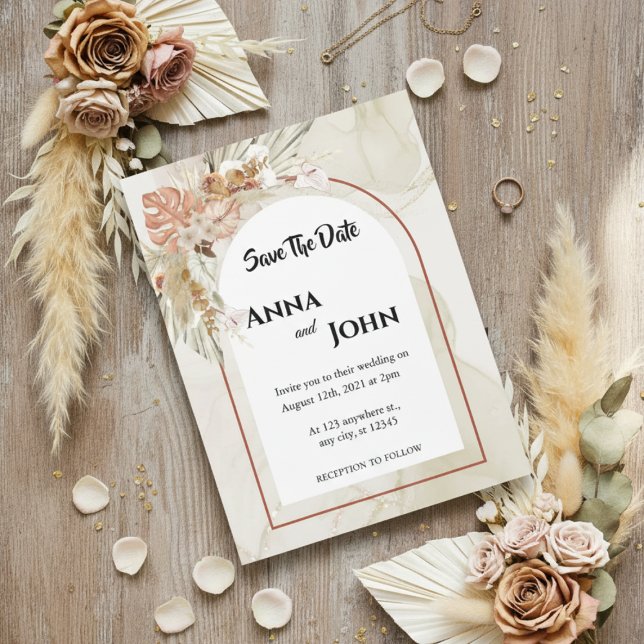 Boho Fleurs Mariage Carte de Réservation (Créateur téléchargé)