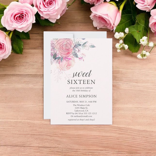 Boho Fleurs rose doux doux doux doux 16 Invitation (Créateur téléchargé)
