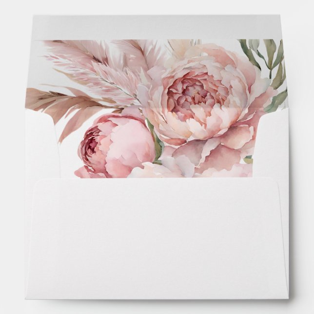 Boho Fleurs roses Pampas Enveloppes Mariages en he (Dos (Bas))