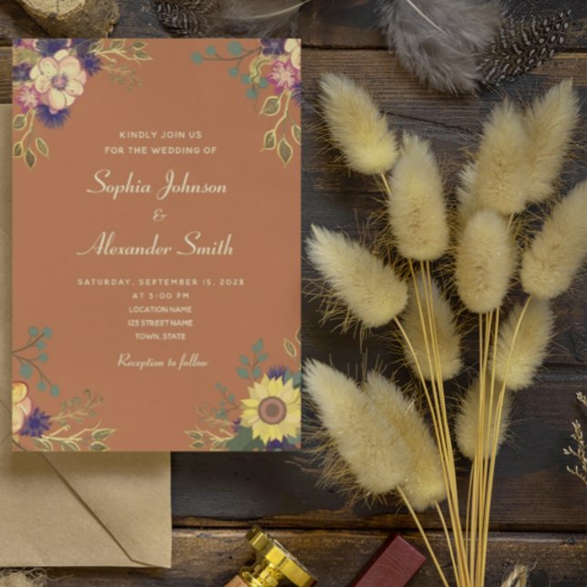 Boho Fleurs sauvages Faire-part de mariage (Créateur téléchargé)