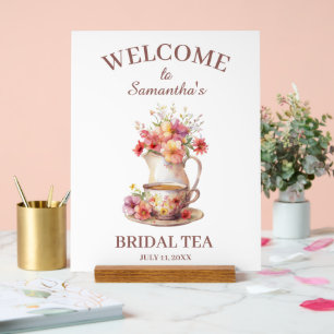 Boho Flora Terracotta Bridal Shower Tea Acrylic Sign