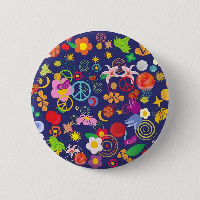 Boho floral 2 inch round button (Front)