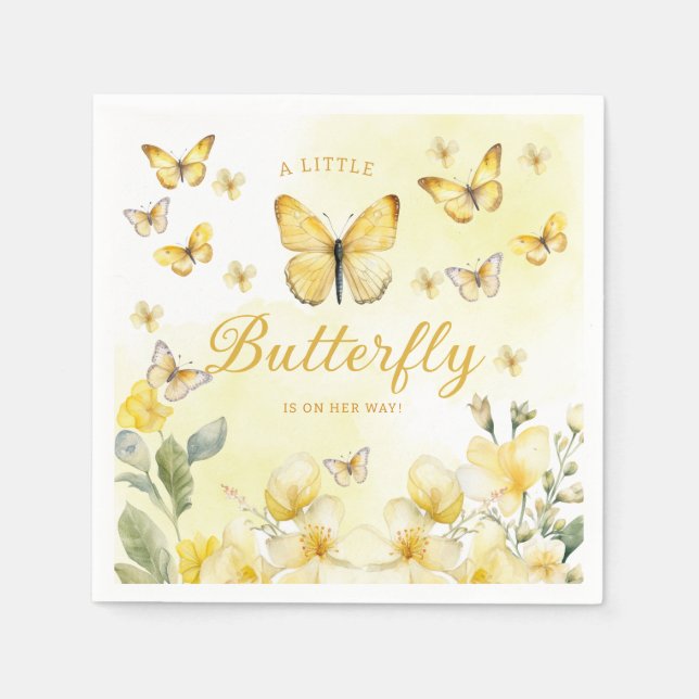Boho Floral A little Butterfly Girl Baby Shower Napkin (Front)