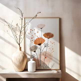 Boho Floral Abstract | Neutral Terracotta Botanica Poster