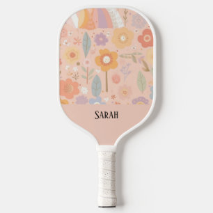Boho Floral Abstract Personalized Dusty Pink Pickleball Paddle