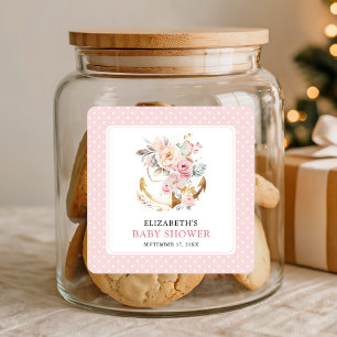 Boho Floral Anchor Girl Baby Shower  Square Sticker