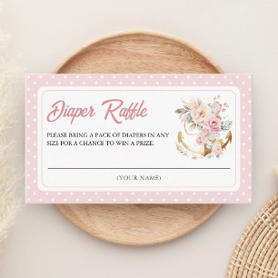 Boho Floral Anchor Nautical Girl Diaper Raffle Enclosure Card