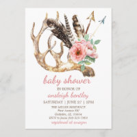 Boho Floral and Antler Baby Shower Invitation