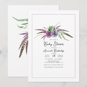 Boho Floral and Feather Baby Shower Invitation