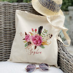 Boho floral and feather Bridesmaid Personalized Tote Bag<br><div class="desc">Check out over 200 popular styles of wedding tote bags from the "Wedding Tote Bags" collection of our shop! Click “Edit Design” will allow you to customize further. You can change the font size, font colour and more! wedding tote bags, tote bags wedding, floral tote bags, rustic floral, rustic tote...</div>