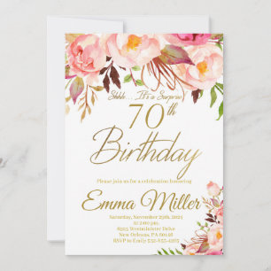 Boho Floral and Gold Surprise 70th Birthday Invitation