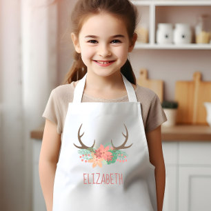 Boho Floral Antlers Cute Personalized Kids Apron