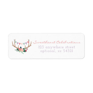 Boho Floral Antlers & Shabby Roses Return Address