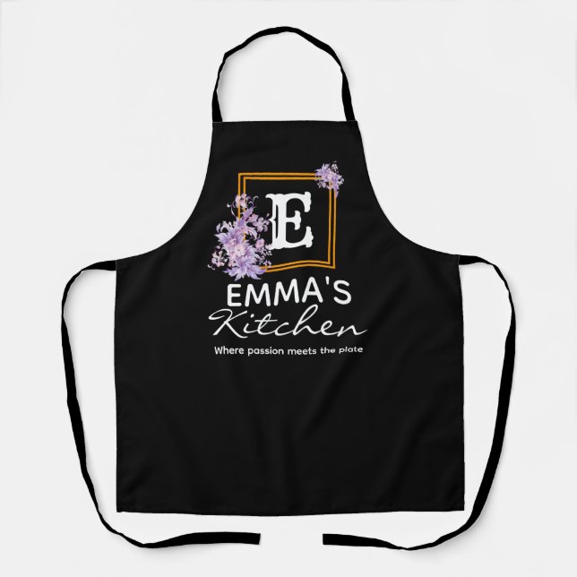 Boho Floral Apron, Custom Name Personalized Chef Apron (Front)