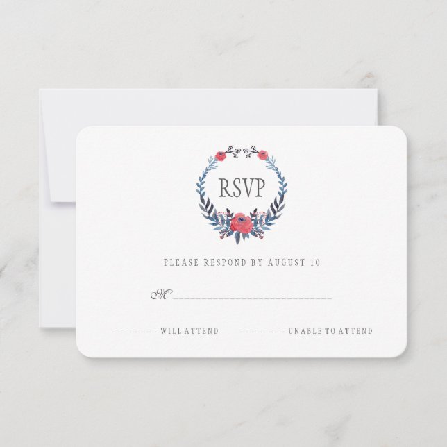 Boho Floral Aquarelle Roses rouges | RSVP (Devant)