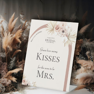 Boho Floral Arch Bridal Shower How Many Kisses Pedestal Sign