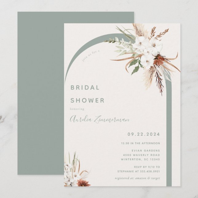 Boho Floral Arch Invitation de la douche nuptiale (Devant / Derrière)