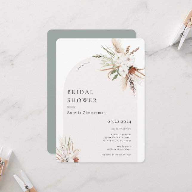 Boho Floral Arch Invitation de la douche nuptiale (Devant/Arrière en situation)