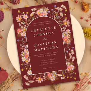 Boho Floral Arch Terracotta Fall Wedding Invitation