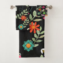 Boho Floral Arrière - plan noir Motif