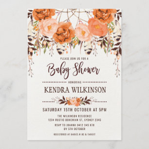 Boho Floral Automne Baby shower Invitation Rustiqu